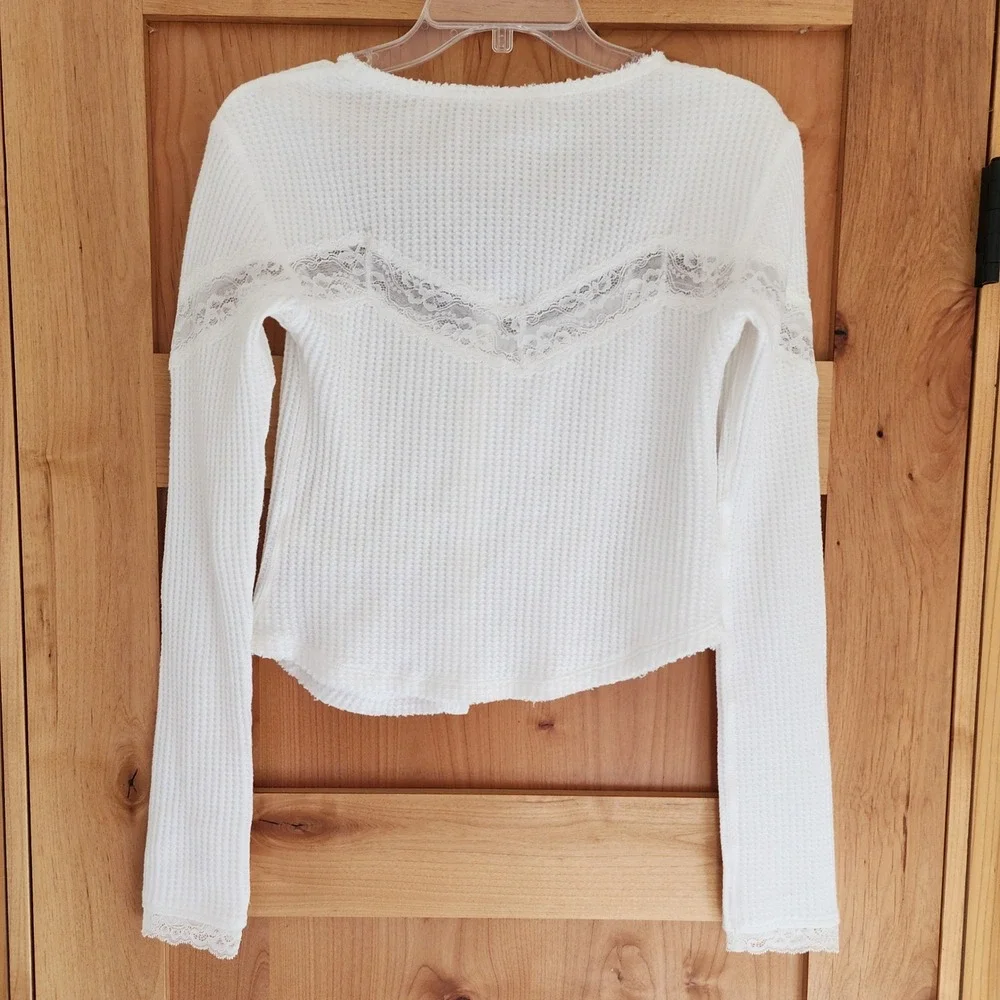 Free People XS 100% Cotton Lets Party Cardi‎ Lace Top White Ivory Boho Beachy